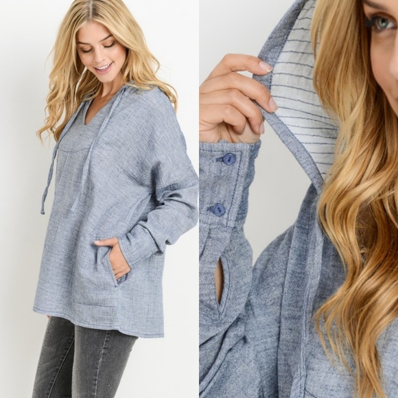 Tops - 2 LEFT! Oversized soft chambray hoodie